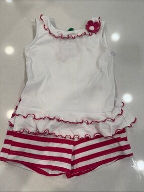 Florence Eiseman White Tank with Pink Stripe Shorts Set